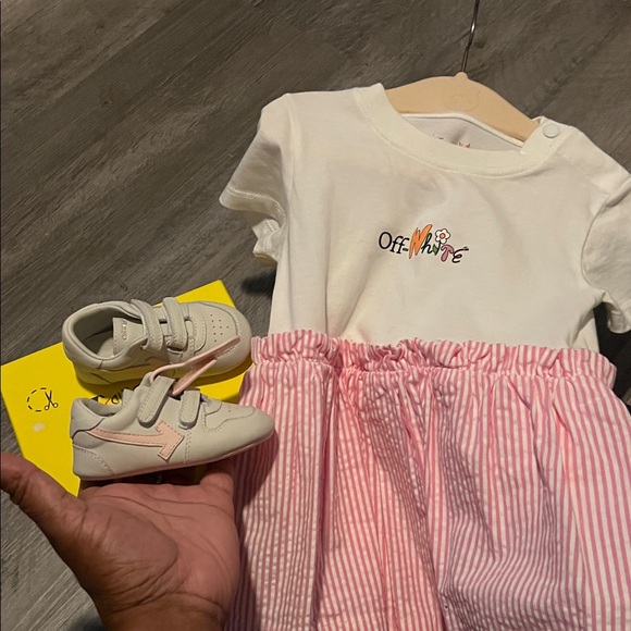 Off-White Baby Set with Pink and White